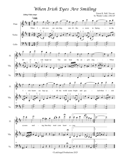 When Irish Eyes are Smiling (Arr. Wendy Loder, ASCAP) - Ernest R. Ball (Small Ensemble)