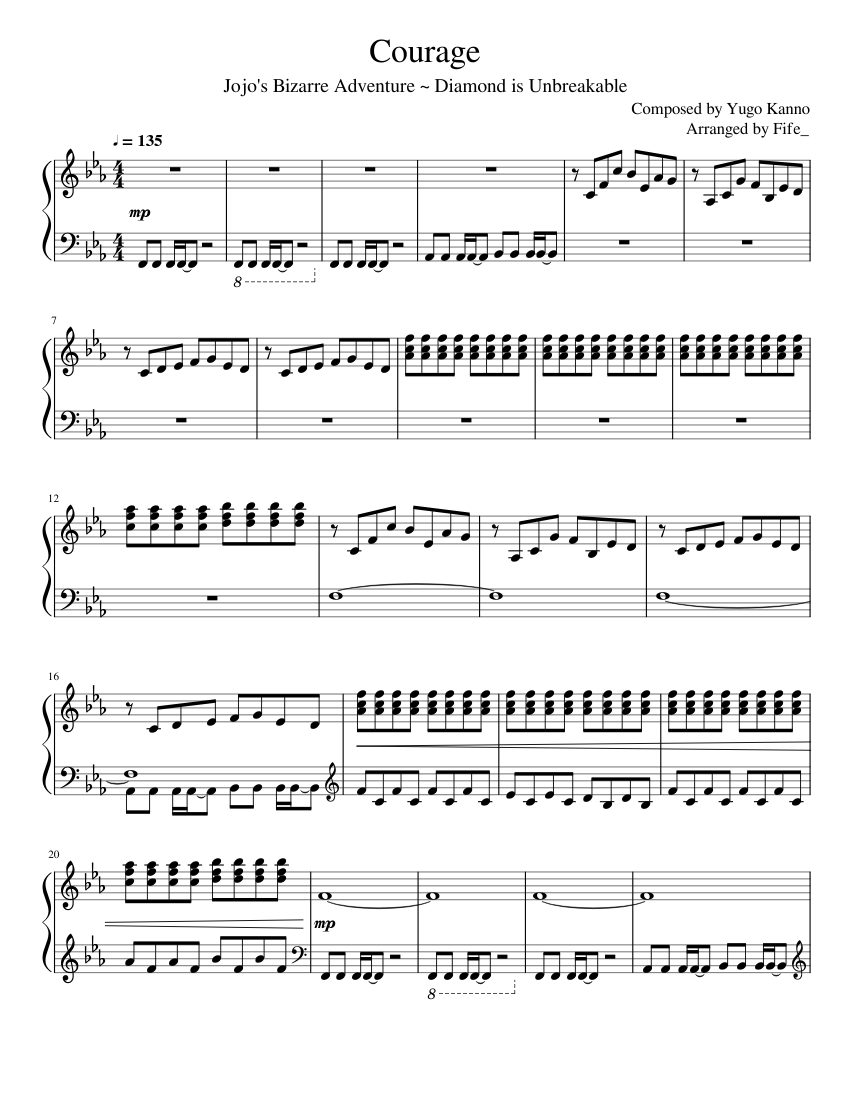Courage - Jojo's Bizarre Adventure Sheet Music for Piano