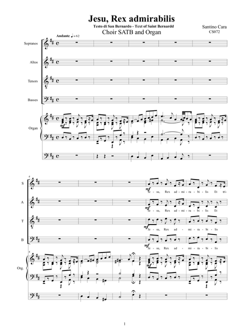 Jesu, Rex admirabilis - Choir SATB and organ (Arr. Santino Cara) (Choral, SATB)