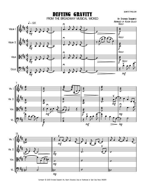 Defying Gravity (Arr. Alison Gillies) - Stephen Schwartz (String Quartet)