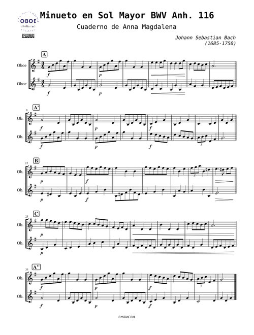 Minueto en Sol Mayor BWV Anh.116 [Cuaderno de Anna Magdalena] – Johann Sebastian Bach