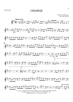 Play Official version of Change Sheet Music by Taylor Swift for