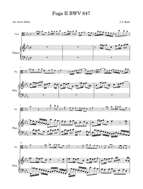Fugue No.2 in C Minor, BWV 847 (Arr. Scott Miller) - J. S. Bach (Viola and Piano)