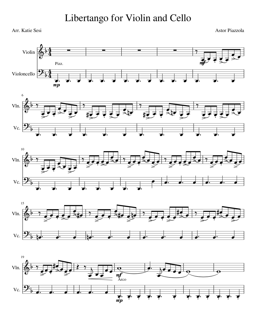 Libertango for Violin and Cello Sheet music for Violin, Cello (String Duet) Libertango for Violin and Cello Sheet music for Violin, Cello (String Duet)