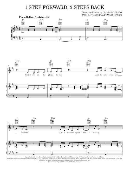 1 step forward, 3 steps back - Olivia Rodrigo (Piano-Vocal-Guitar)