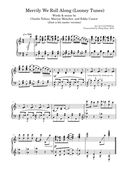 Merrily We Roll Along (Looney Tunes) Easier version