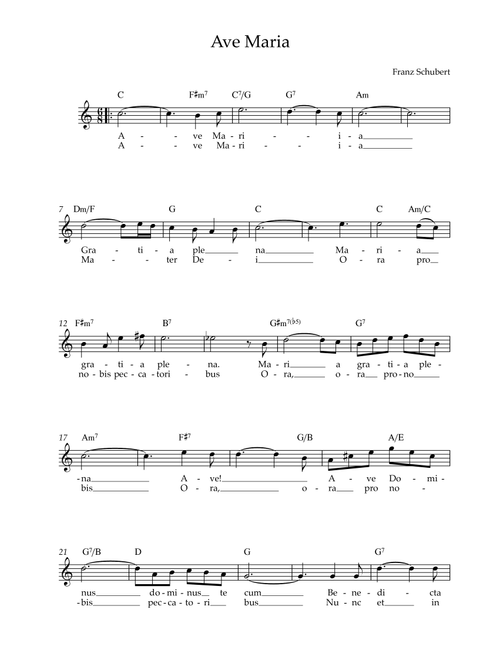 Ave Maria - Catholic Latin (Arr. Karen Gueiros) - Franz Schubert (Lead Sheet - Fake Book)