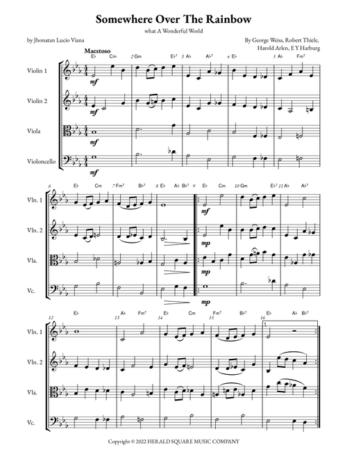 Somewhere Over The Rainbow/what A Wonderful World (Arr. Jhonatan Lucio Viana) - E Y Harburg, George Weiss, Harold Arlen (String Quartet)