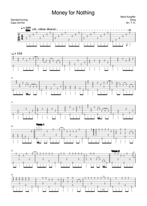 Money for Nothing Sheet Music for Soprano, Guitar, Bass guitar