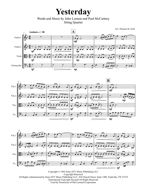 Yesterday (Arr. Thomas H. Graf) - The Beatles (String Quartet)