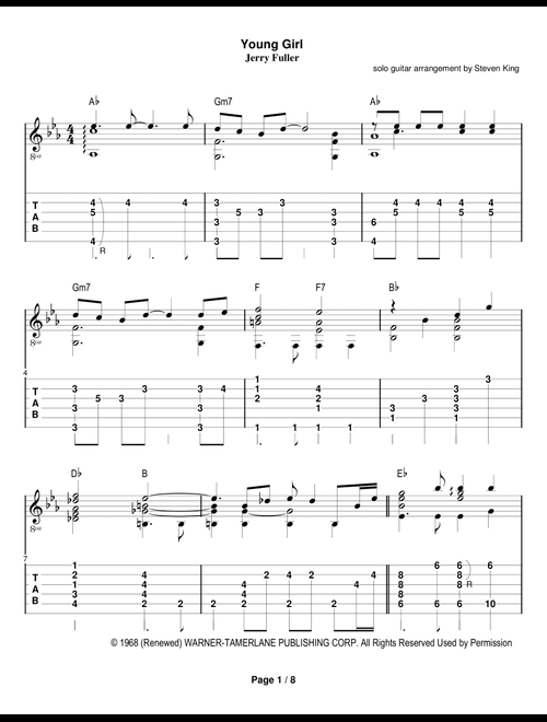 Young Girl (Arr. Steven King) - Gary Puckett & The Union Gap (Solo Guitar)