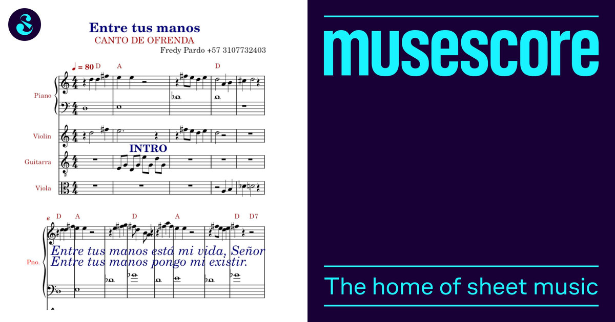 5- Entre tus manos - Fredy Pardo Sheet Music for Piano, Violin, Viola ...