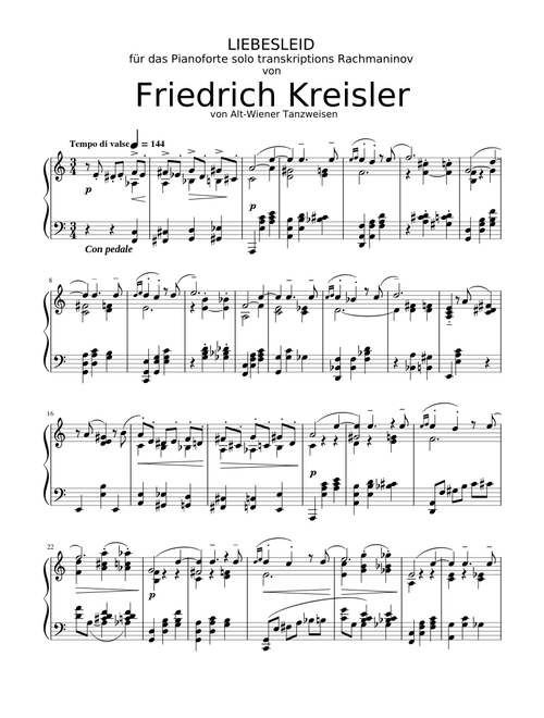 Liebesleid Piano Solo - Kreisler/Rachmaninoff, "Alt-Wiener Tanzweisen"