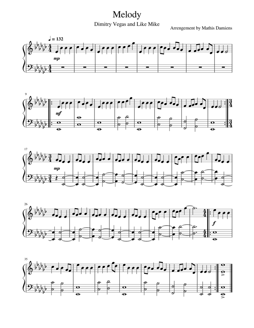 Melody Sheet music for Piano (Solo) Easy | Musescore.com