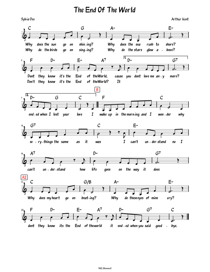 The End Of The World (Lead sheet with lyrics ) Sheet music for Piano (Solo)