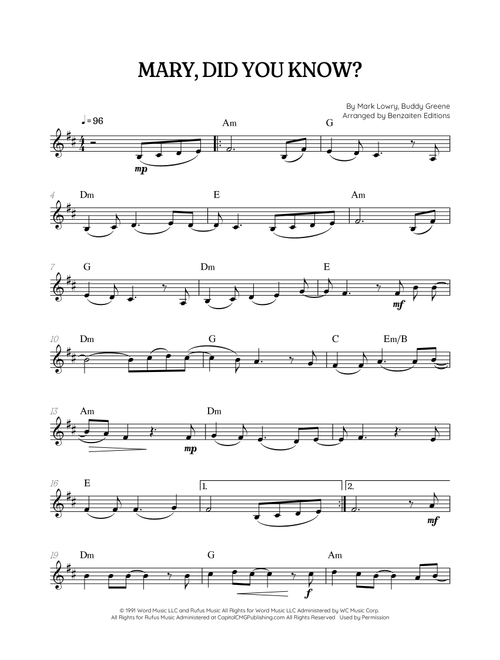 Mary, Did You Know? (Arr. Benzaiten Editions) - Pentatonix (Clarinet Solo)