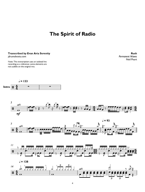 The Spirit Of Radio (Arr. Evan Aria Serenity) - Rush (Drums)