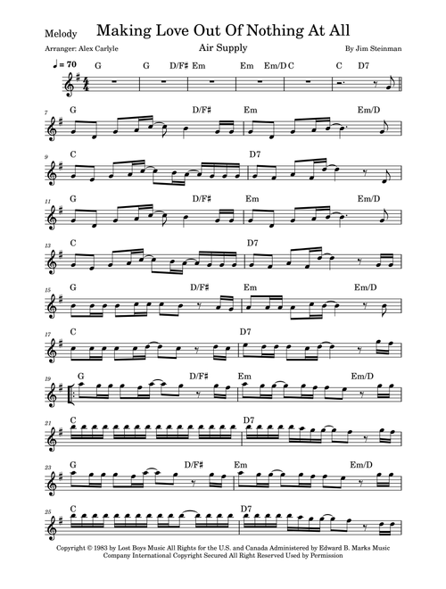 Making Love Out Of Nothing At All (Arr. Alex Carlyle) - Air Supply (Lead Sheet - Fake Book)