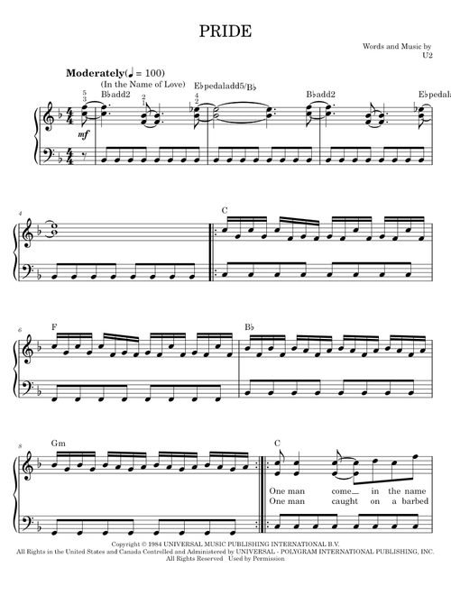 Pride - U2 (Easy Piano)