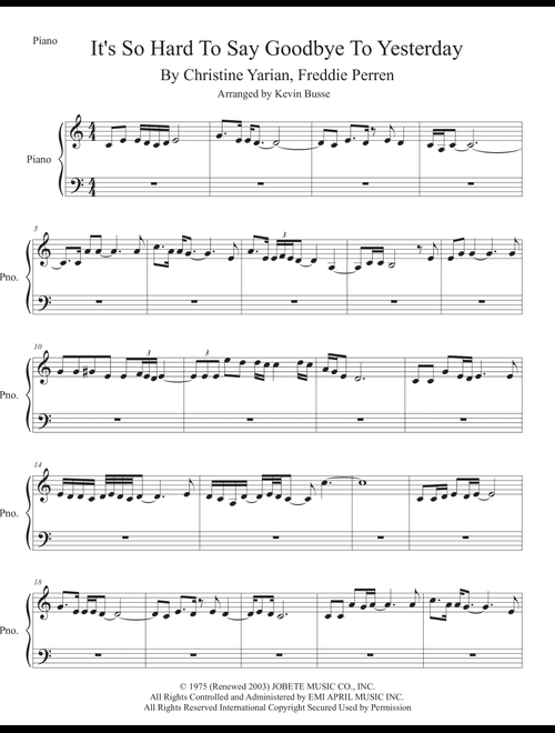 It's So Hard To Say Goodbye To Yesterday (Arr. Kevin Busse) - Boyz Ii Men (Piano Solo)