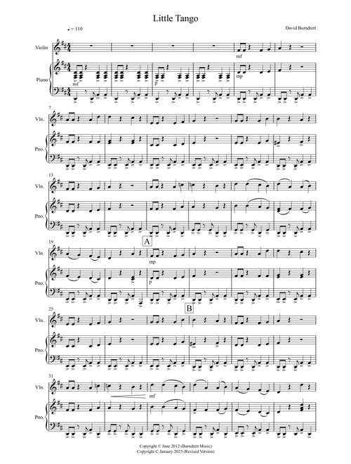Little Tango for Easy Violin and Piano - David Burndrett (Violin and Piano)