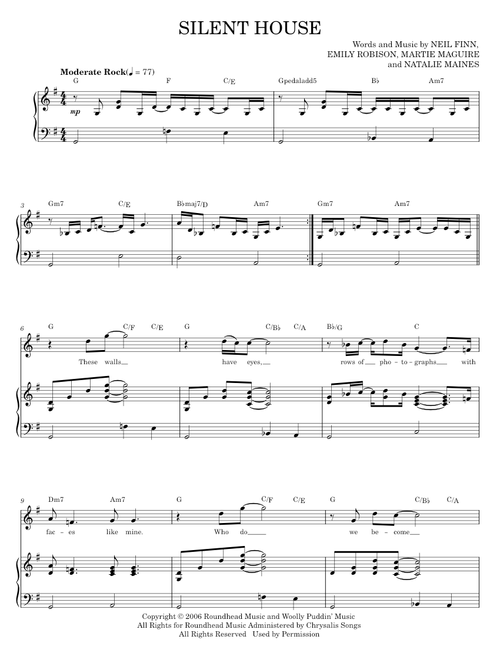 Silent House - Crowded House, The Chicks (Piano-Vocal-Guitar)