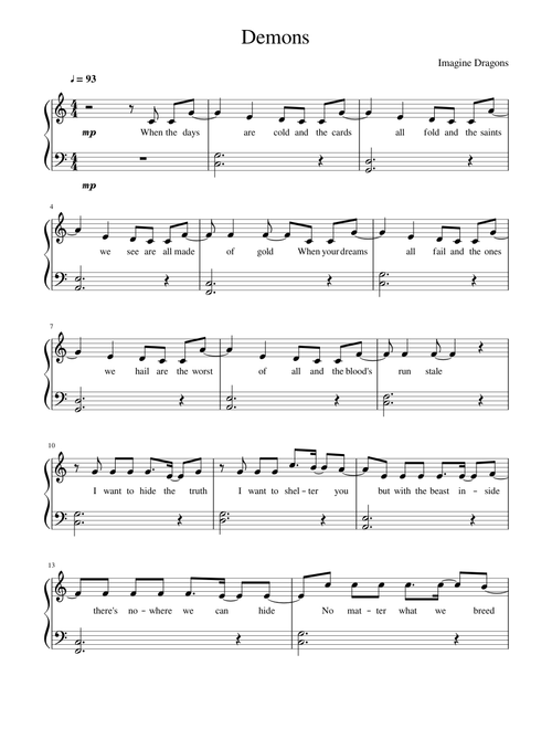 Demons ~ Imagine Dragons [Easy version]