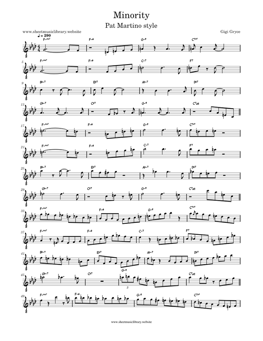 Minority (Pat Martino style) Jazz Standard by Gigi Gryce Sheet music