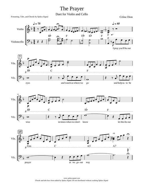 The Prayer – Celine Dion (Guitar Tab and Transposed Instruments)