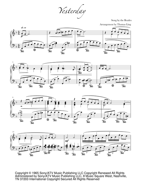 Yesterday (Arr. Thomas Ling) - Adam Levine & Tony Lucca (Piano Solo)