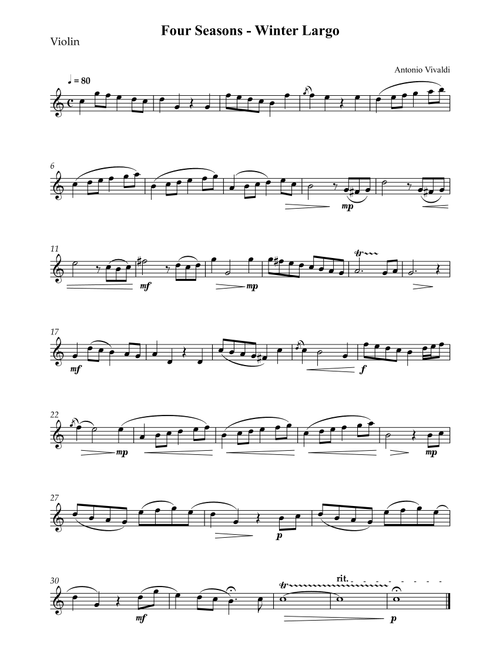 Four Seasons - Winter Largo (Arr. Wesley S. SIlva) - Antonio Vivaldi (Violin Solo)