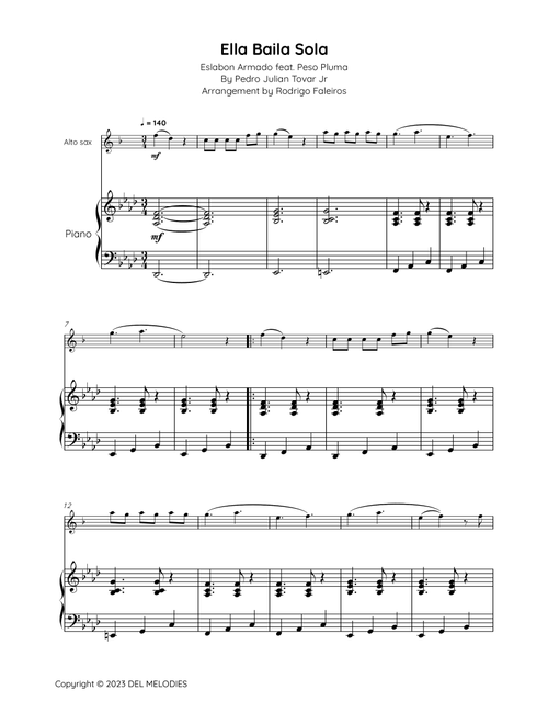 Ella Baila Sola (Arr. Rodrigo Faleiros) - Pedro Julian Tovar Jr (Alto Sax and Piano)