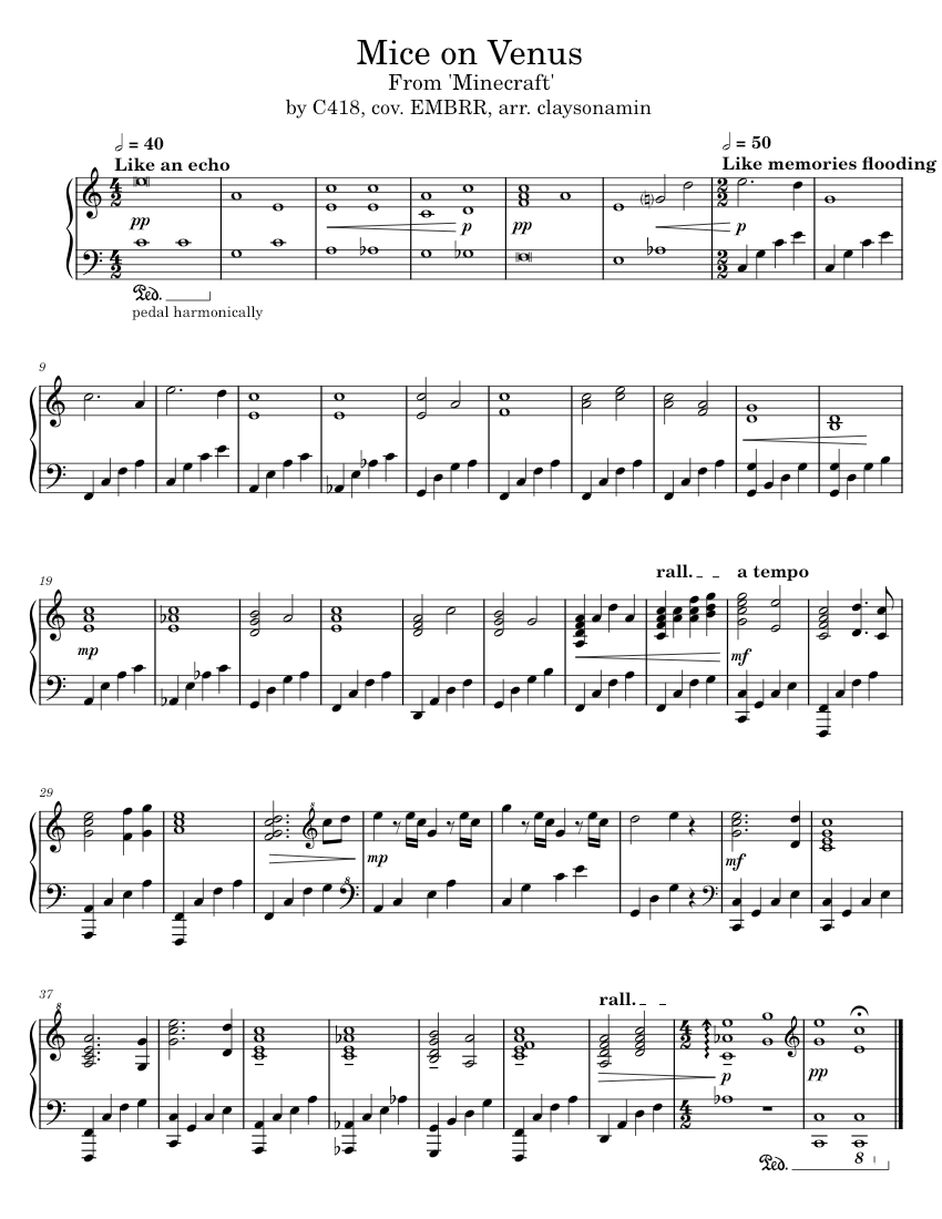 Mice on Venus C418 Mice on Venus, but Make it Extra Nostalgic Sheet music for Piano (Solo
