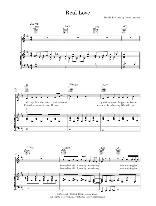 Real love - The Beatles (Piano-Vocal-Guitar (Piano Accompaniment))