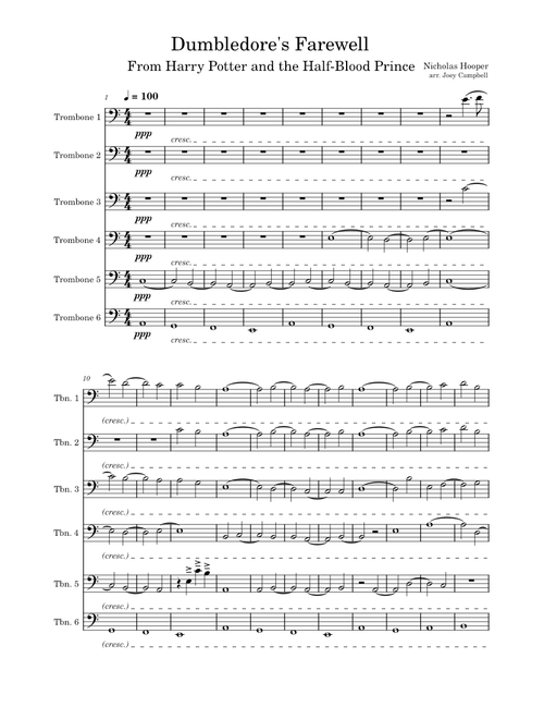 Dumbledore's Farewell – Nicholas Hooper for Trombone Sextet