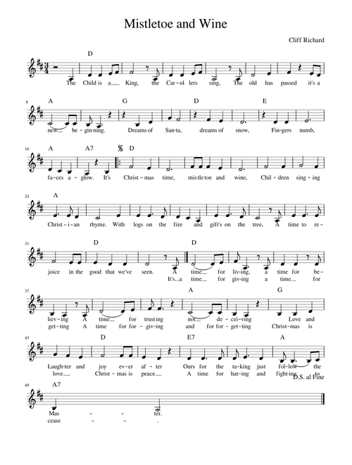 Mistletoe and Wine lead line with lyrics