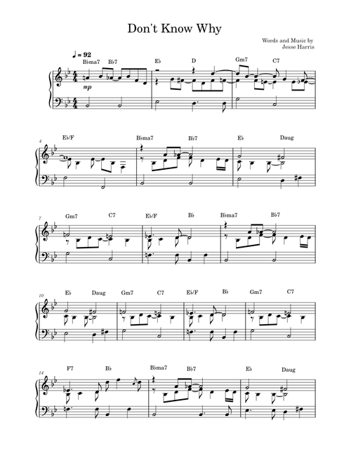 Don't know why – Jesse Harris (Piano Version)