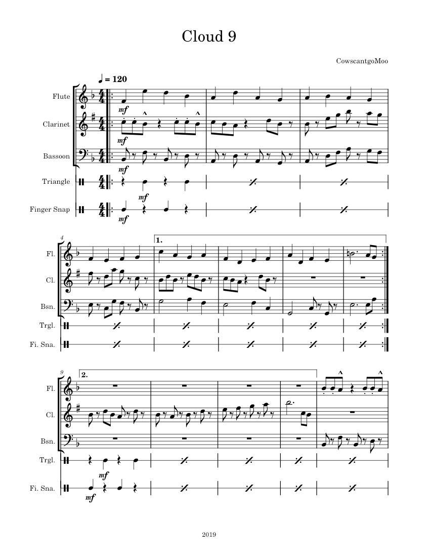 Cloud 9 sheet music for flute bassoon triangle clarinet other more