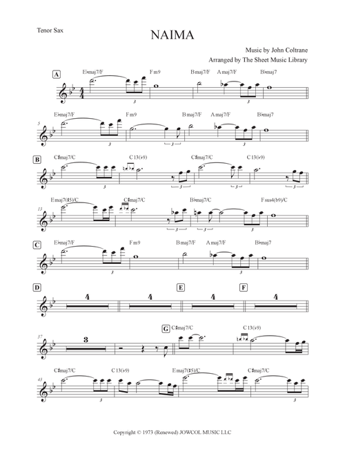 Naima (Niema) (Arr. The Sheet Music Library) - John Coltrane (Tenor Sax Solo)