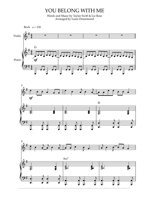 You Belong With Me (Arr. Louis Drummond) - Taylor Swift (Violin and Piano)