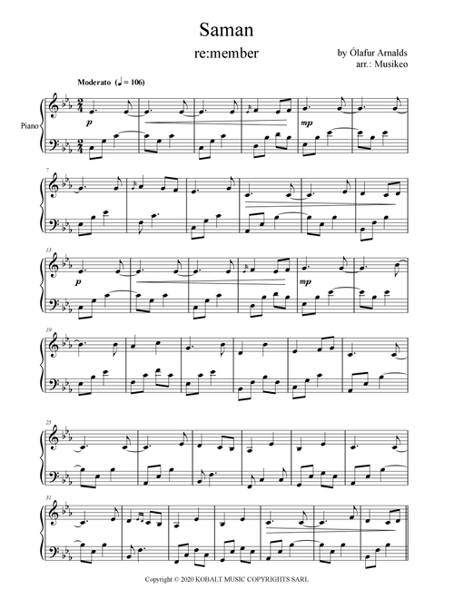 Saman (Arr. Musikeo) - Olafur Arnalds (Piano Solo)