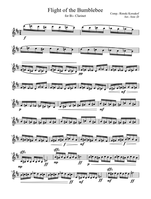 Flight of the Bumblebee for B♭-Clarinet