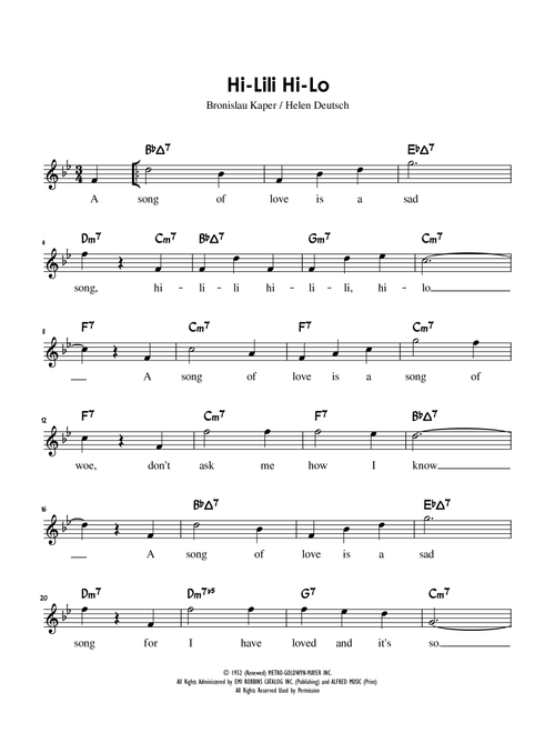Hi-lili, Hi-lo (Arr. Charles Lee) - Bronislau Kaper (Piano Vocal)