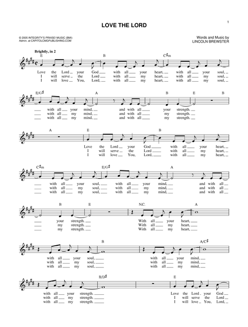 Love The Lord - Lincoln Brewster (Lead Sheet - Fake Book)