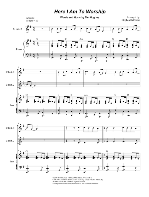 Here I Am To Worship (Arr. Stephen DeCesare) - Tim Hughes (Instrumental Duet and Piano)