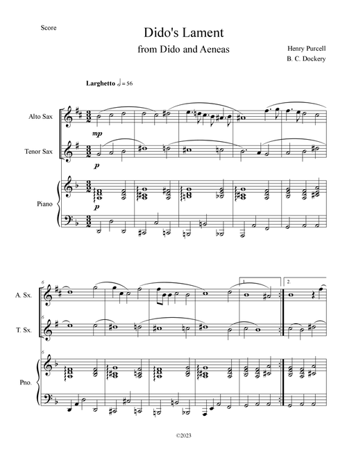 Dido's Lament (Alto and Tenor Sax Duet with Piano Accompaniment) (Arr. B. C. Dockery) - Henry Purcell (Instrumental Duet and Piano)
