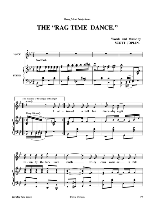 The Ragtime Dance - song version - 1902 - Scott Joplin