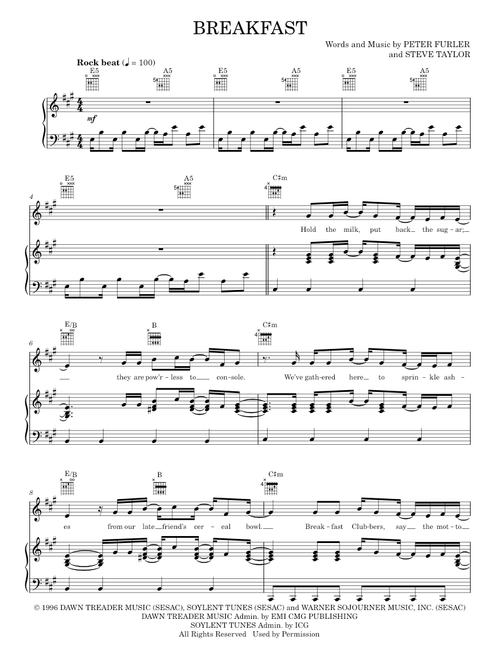 Breakfast - Newsboys (Piano-Vocal-Guitar)
