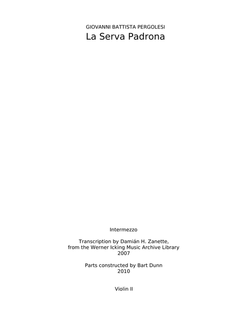 La serva padrona - Giovanni Battista Pergolesi