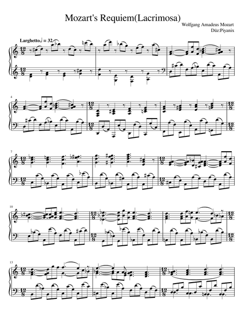 Lacrimosa - Requiem – Wolfgang Amadeus Mozart Requiem Lacrimosa – Wolfgang Amadeus Mozart / Piyanix